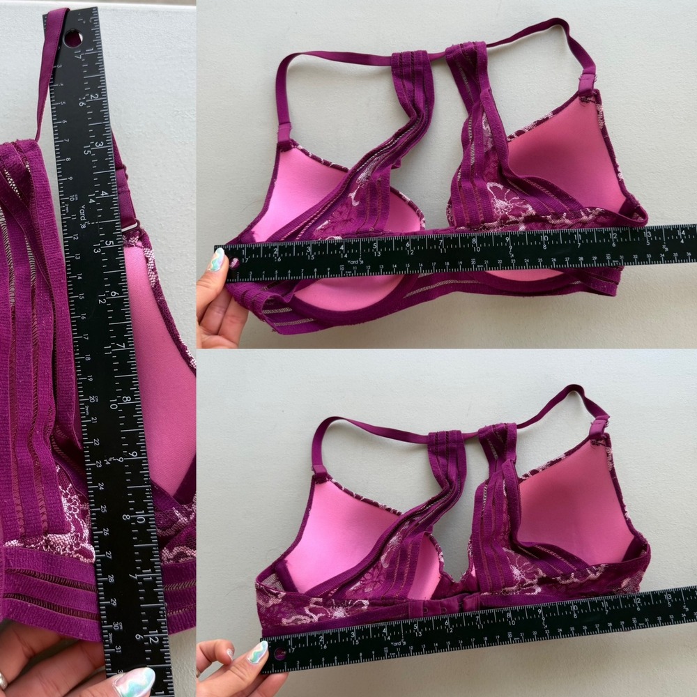 Victoria's Secret PINK 32D Purple & Pink Floral Lace Lightly Lined Racerback Bra - Picture 5 of 16